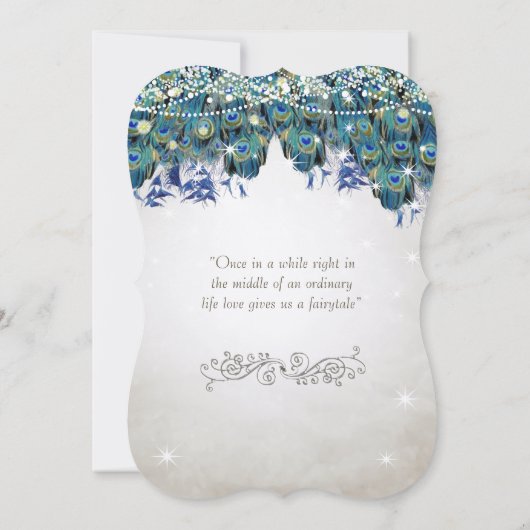 Elegant Peacock Feathers Blauwgroen Blue Green Tur Kaart (Achterkant)