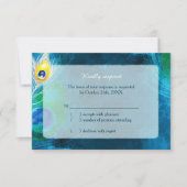 Elegant Peacock Feathers Blue Wedding RSVP (Voorkant)