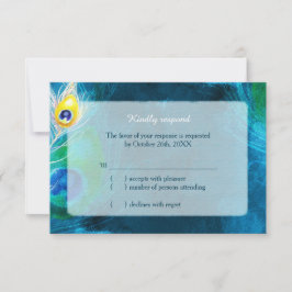 Elegant Peacock Feathers Blue Wedding RSVP Kaartje