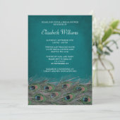 Elegant Peacock Feathers Bridal Shower Invitation Kaart (Staand voorkant)