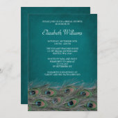 Elegant Peacock Feathers Bridal Shower Invitation Kaart (Voorkant / Achterkant)