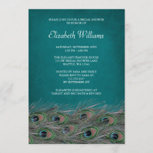Elegant Peacock Feathers Bridal Shower Invitation Kaart