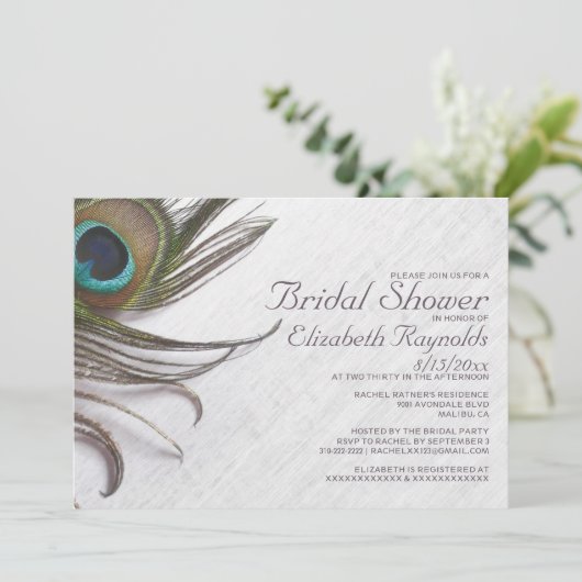 Elegant Peacock Feathers Bridal Shower Invitations Kaart (Staand voorkant)