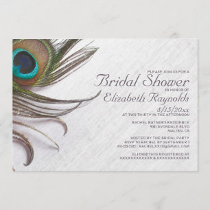Elegant Peacock Feathers Bridal Shower Invitations Kaart