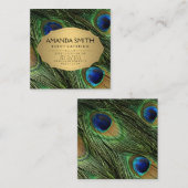 Elegant Peacock Feathers Faux Metallic Gold Vierkante Visitekaartje (Voorkant / Achterkant)