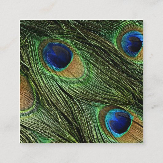 Elegant Peacock Feathers Faux Metallic Gold Vierkante Visitekaartje (Achterkant)