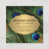 Elegant Peacock Feathers Faux Metallic Gold Vierkante Visitekaartje (Voorkant)