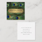 Elegant Peacock Feathers Faux Metallic Gold Vierkante Visitekaartje (Voorkant / Achterkant)