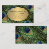 Elegant Peacock Feathers Faux Metallic Gold Visitekaartje (Voorkant / Achterkant)