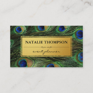 Elegant Peacock Feathers Faux Metallic Gold Visitekaartje