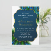 Elegant Peacock Feathers Gold Bridesmaids Luncheon Kaart (Staand voorkant)