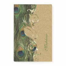 Elegant Peacock Feathers Gold Ornament Monogram