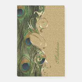 Elegant Peacock Feathers Gold Ornament Monogram Post-it® Notes