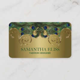 Elegant Peacock Feathers Golden Design Monogram Visitekaartje