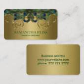 Elegant Peacock Feathers Golden Design Monogram Visitekaartje (Voorkant / Achterkant)