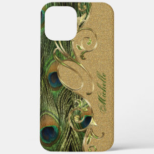 Elegant Peacock Feathers Golden Monogram Case-Mate iPhone Case
