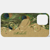 Elegant Peacock Feathers Golden Monogram Case-Mate iPhone Case (Achterkant (horizontaal))