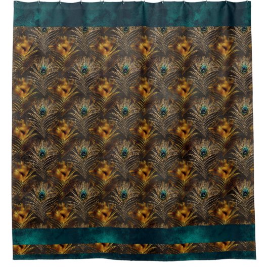 Elegant Peacock Feathers Metallic Blauwgroen Chic Douchegordijn (Voorkant)
