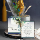 Elegant  Peacock Feathers Navy Blue Wedding Kaart
