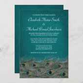 Elegant Peacock Feathers Wedding Invitation Kaart (Voorkant / Achterkant)