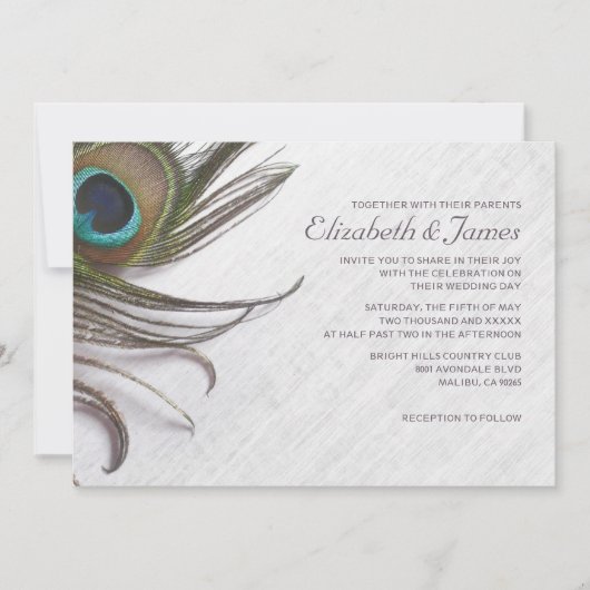 Elegant Peacock Feathers Wedding Invitations Kaart (Voorkant)