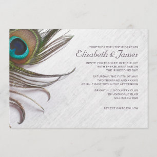 Elegant Peacock Feathers Wedding Invitations Kaart