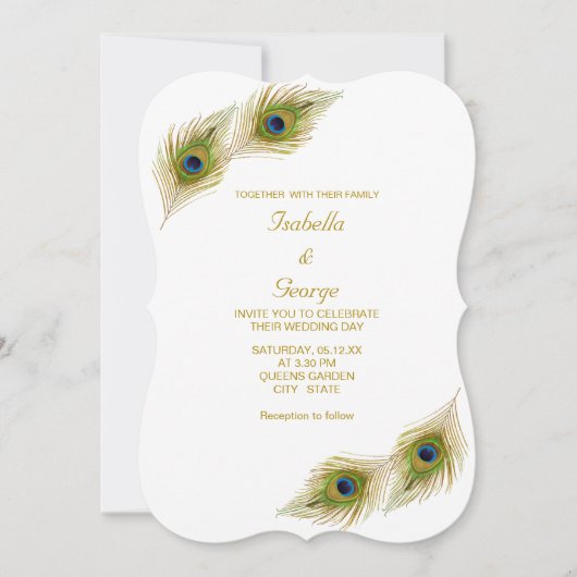 Elegant Peacock Feathers Wedding Kaart (Voorkant)