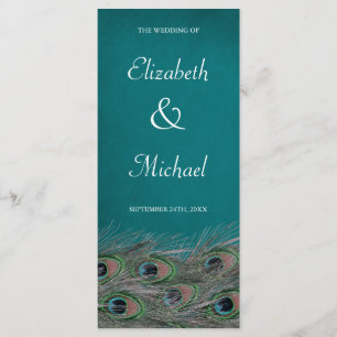Elegant Peacock Feathers Wedding Programme Programmakaart