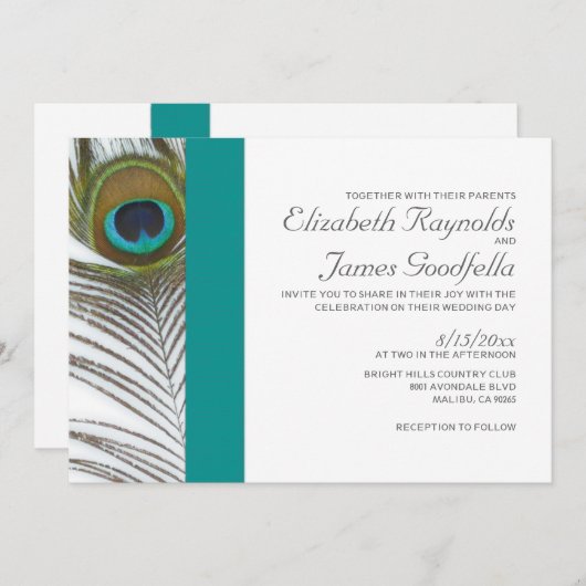 Elegant Peacock-feether Wedding Invitations Kaart (Voorkant / Achterkant)