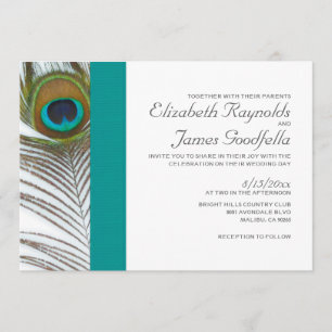 Elegant Peacock-feether Wedding Invitations Kaart