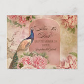 Elegant  Peacock Floral roze sparen de Datum Aankondigingskaart (Voorkant)