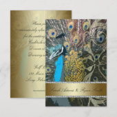 Elegant Peacock Gold Reception Kaart (Voorkant / Achterkant)