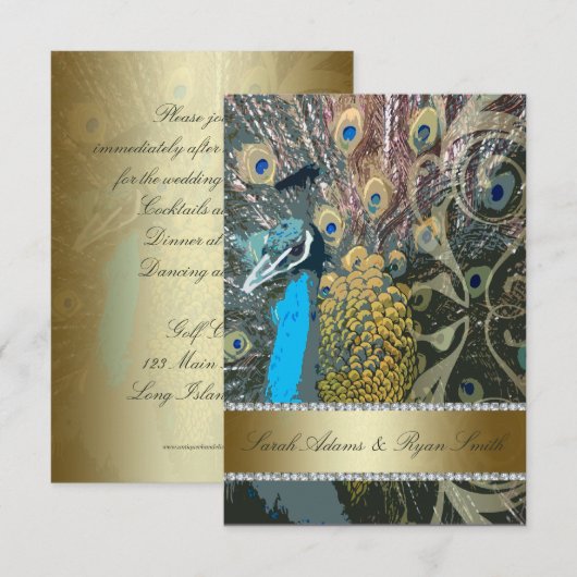 Elegant Peacock Gold Reception Kaart (Voorkant / Achterkant)