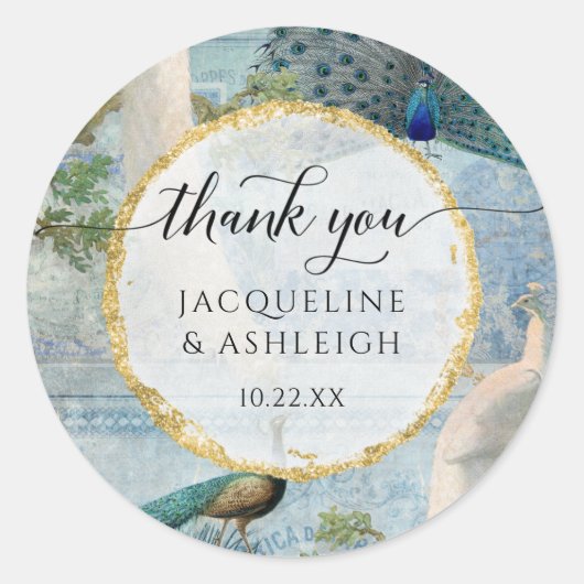 Elegant  Peacock Gold Script Hartelijk dank Ronde Sticker (Voorkant)