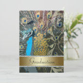 Elegant Peacock Graduation Party Invitation Kaart (Staand voorkant)