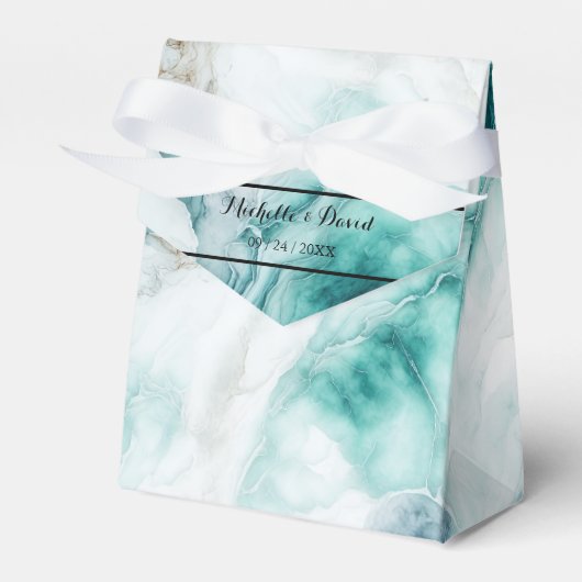 Elegant Peacock Green Marble Wedding Favor Box Bedankdoosjes (Voorkant Zijde)