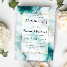 Elegant Peacock Green Marble Wedding Invitation