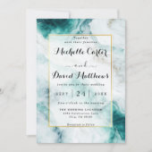 Elegant Peacock Green Marble Wedding Invitation Kaart (Voorkant)