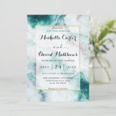 Elegant Peacock Green Marble Wedding Invitation Kaart (Staand voorkant)