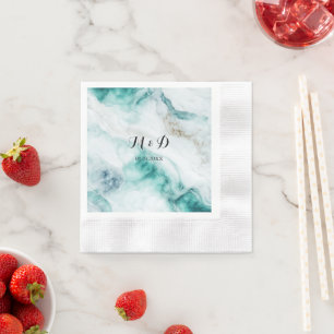 Elegant Peacock Green Marble Wedding Napkins Servet