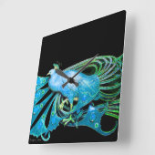 ELEGANT PEACOCK IN AQUA BLAUW, BLAUWGROEN EN ZWART VIERKANTE KLOK (Hoek)