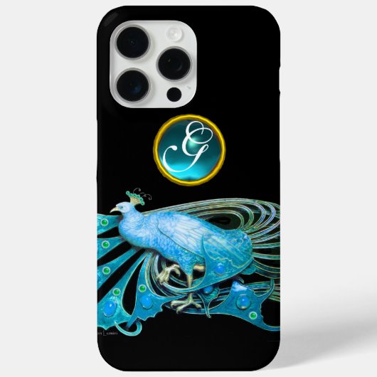 ELEGANT PEACOCK IN BLAUW, AQUAMARINE MONOGRAM Case-Mate iPhone CASE (Achterkant)