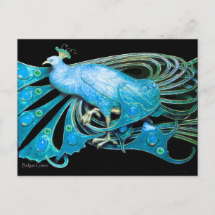 ELEGANT PEACOCK IN BLAUW BLAUWGROEN ZWARTE BRIEFKAART