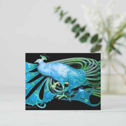 ELEGANT PEACOCK IN BLAUW BLAUWGROEN ZWARTE BRIEFKAART (Staand voorkant)