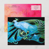 ELEGANT PEACOCK IN BLAUW BLAUWGROEN ZWARTE BRIEFKAART (Voorkant / Achterkant)