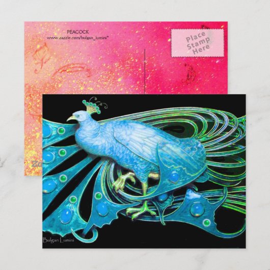 ELEGANT PEACOCK IN BLAUW BLAUWGROEN ZWARTE BRIEFKAART (Voorkant / Achterkant)