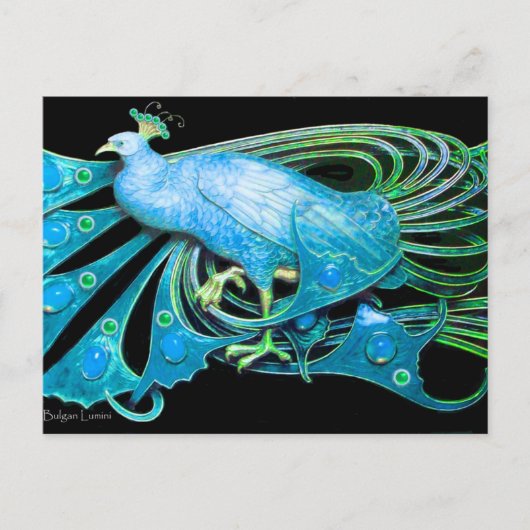 ELEGANT PEACOCK IN BLAUW BLAUWGROEN ZWARTE BRIEFKAART (Voorkant)