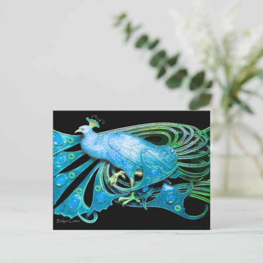 ELEGANT PEACOCK IN BLAUW BLAUWGROEN ZWARTE BRIEFKAART (Staand voorkant)