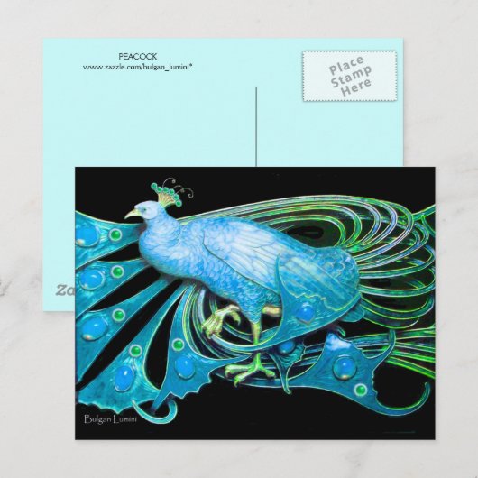 ELEGANT PEACOCK IN BLAUW BLAUWGROEN ZWARTE BRIEFKAART (Voorkant / Achterkant)