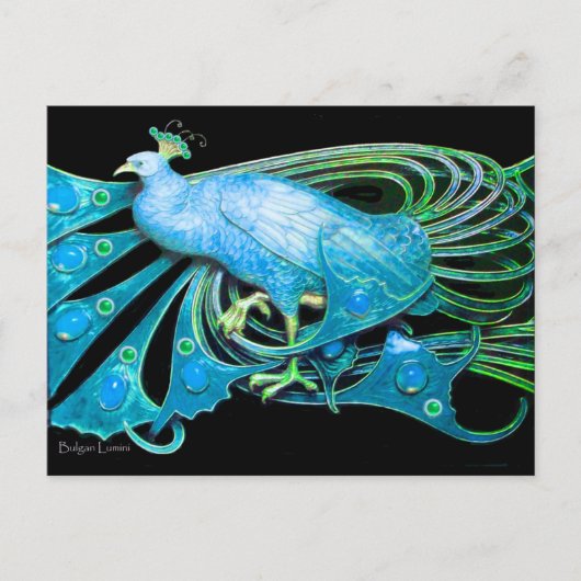 ELEGANT PEACOCK IN BLAUW BLAUWGROEN ZWARTE BRIEFKAART (Voorkant)